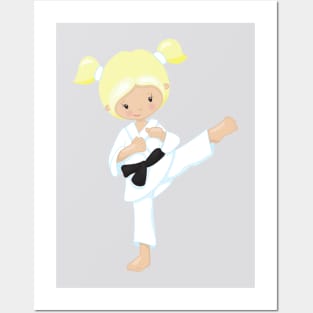 Karate Girl, Cute Girl, Blonde Hair, Black Belt Posters and Art